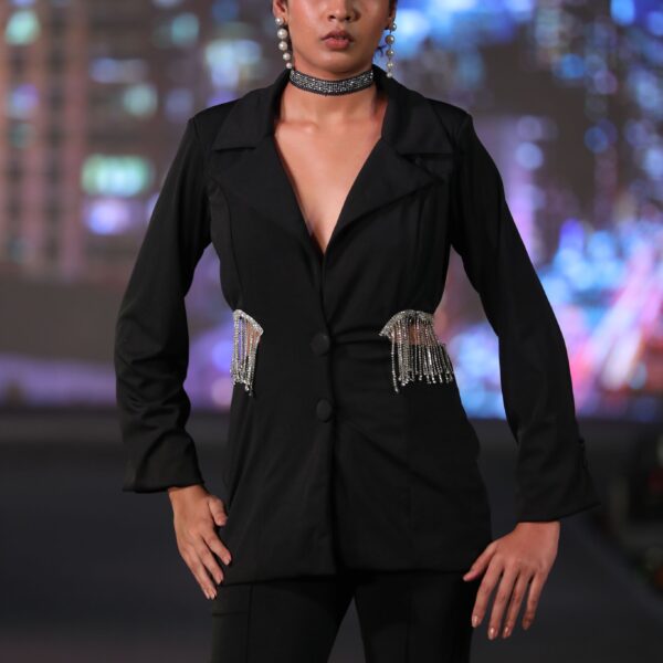 Black 3-Piece Power Suit with Cutout Blazer