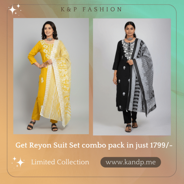Elegant Rayon Suit Set Combo – Black & Mustard
