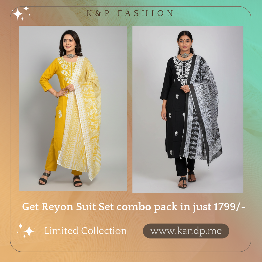 Elegant Rayon Suit Set Combo – Black & Mustard
