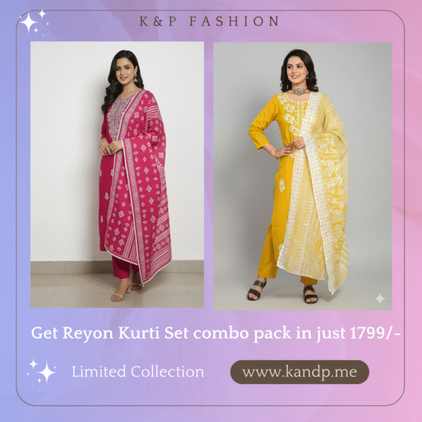 Rayon Kurti Set Combo – Pink & Mustard Duo