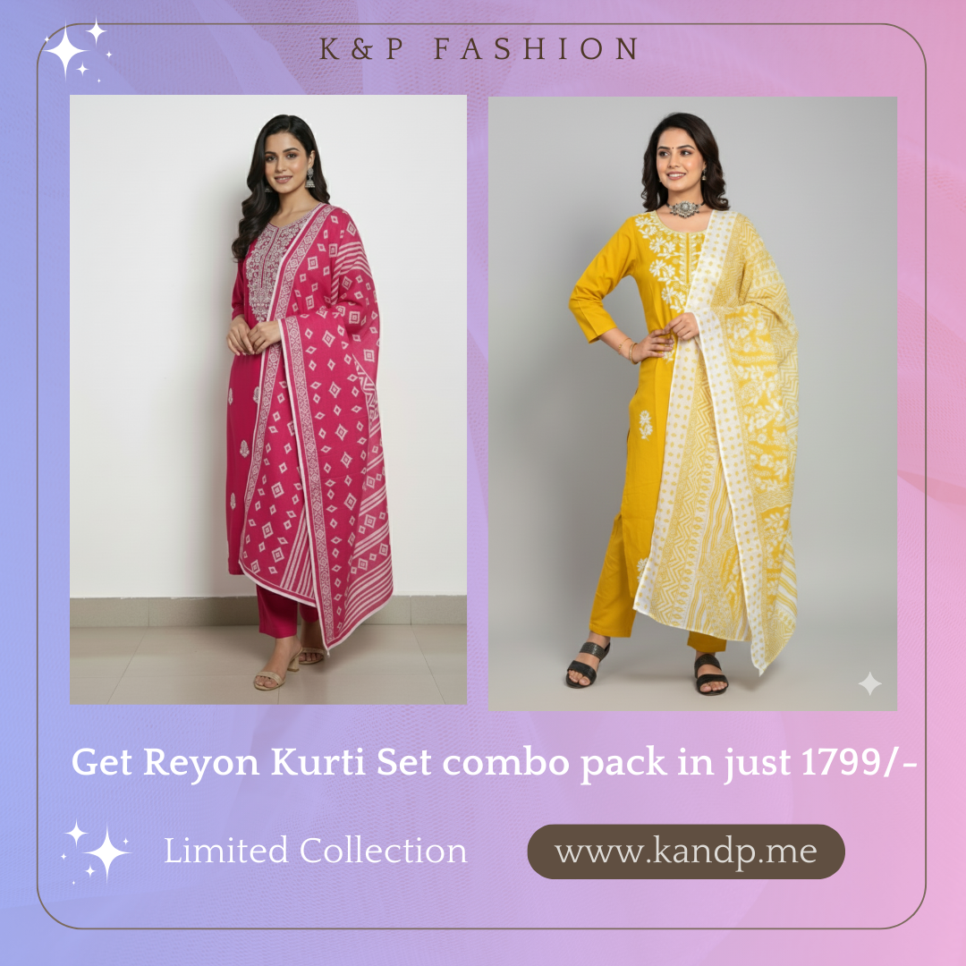 Rayon Kurti Set Combo – Pink & Mustard Duo