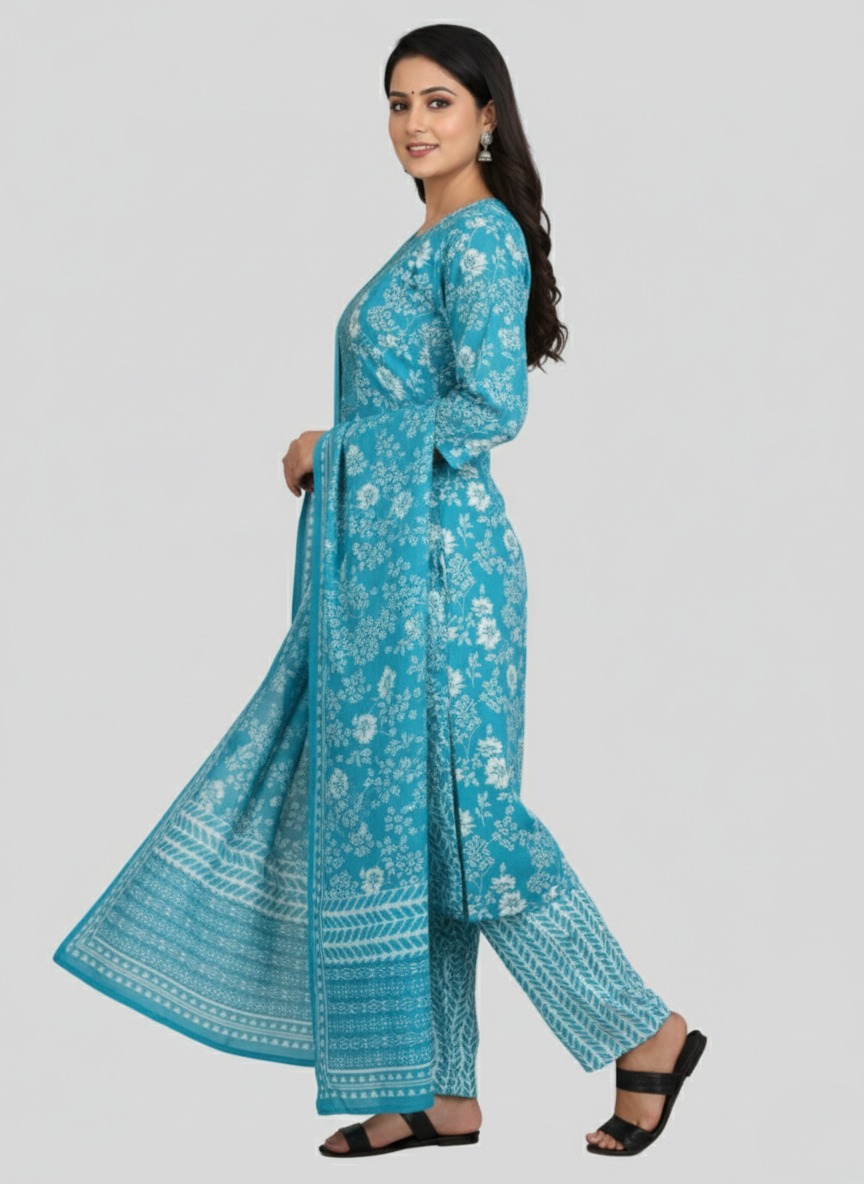Second image of Pure Cotton Kurta Palazzo Dupatta Set