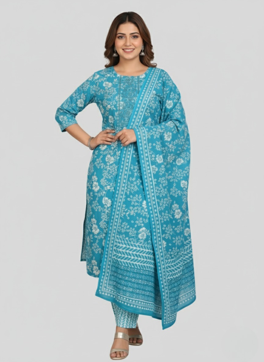 Pure Cotton Kurta Palazzo Dupatta Set