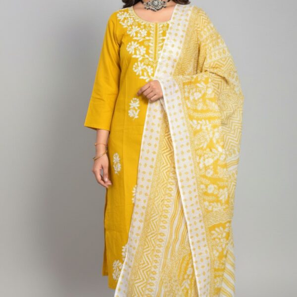 Cotton Rayon Kurta Pant Dupatta Set