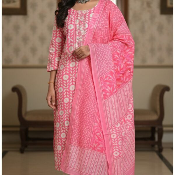 Pure Cotton Kurta Pant Dupatta Set