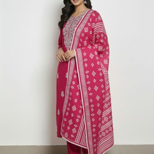 Cotton Rayon Kurta Pant Dupatta Set