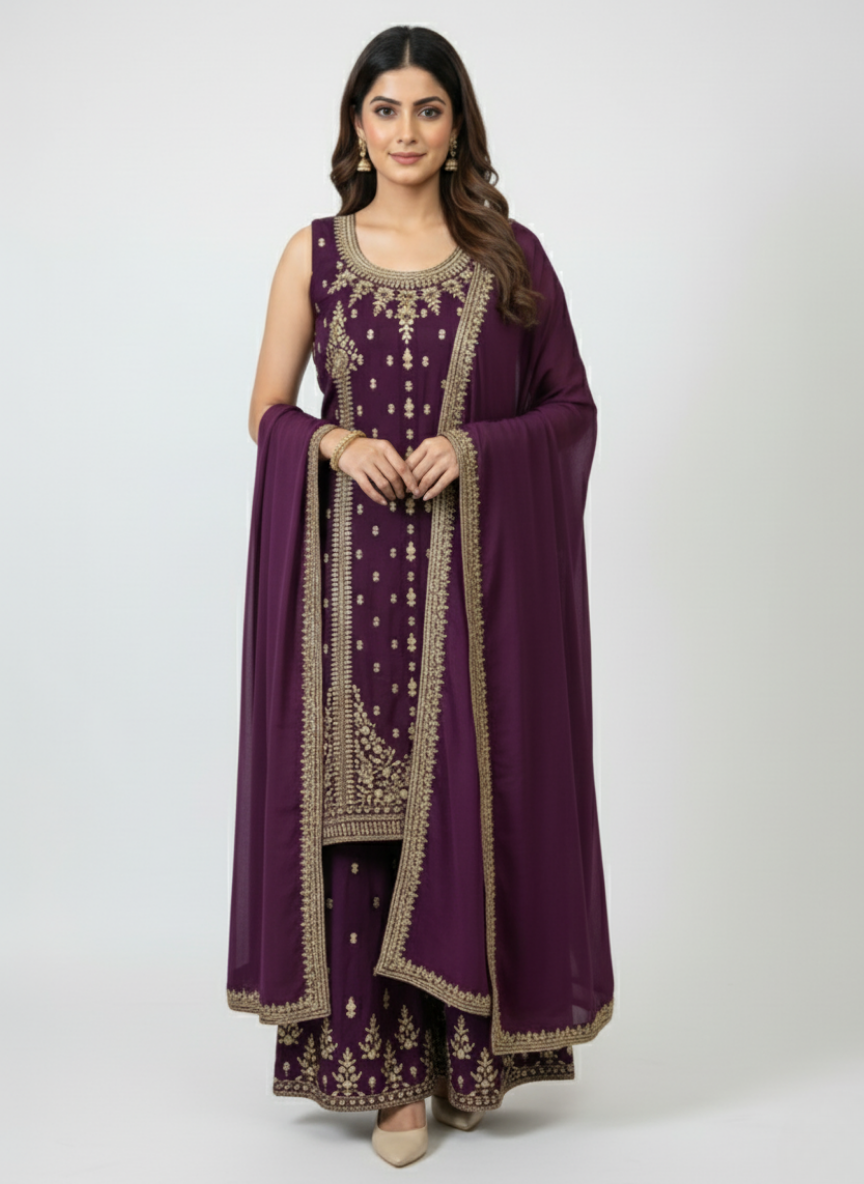 Traditional Zari Work Kameez & Sharara with Dupatta