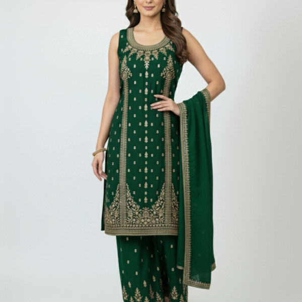 Art Silk Kameez Sharara Set with Zari Work Dupatta