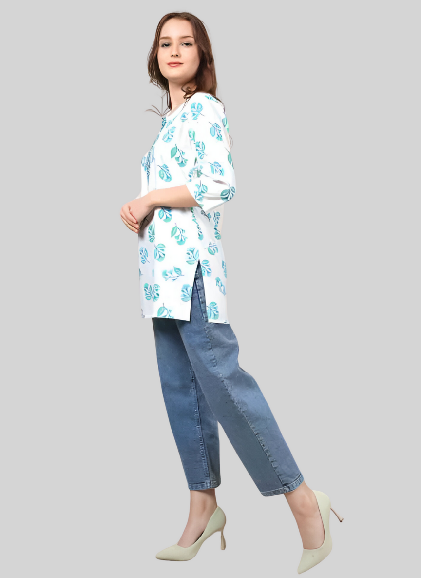 Casual Regular Sleeves Floral Print Women White Top