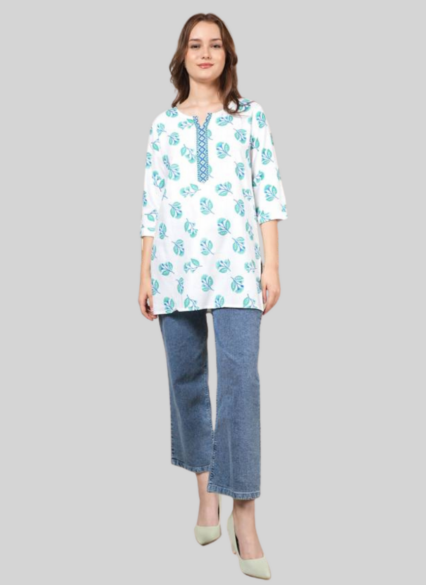 Second image of Casual Regular Sleeves Floral Print Women White Top