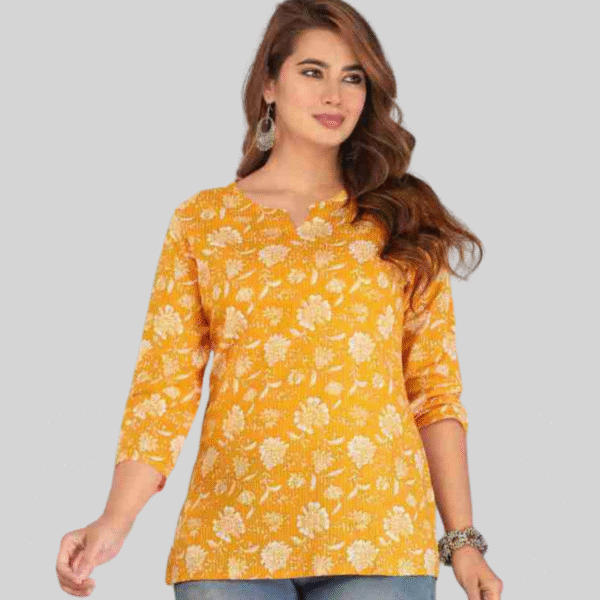 Casual Regular Sleeves Floral Print Women Yellow Top