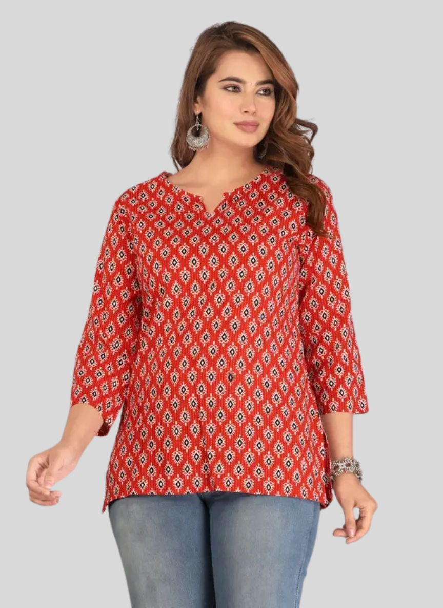 Second image of Casual Regular Sleeves Printed Women Red Top