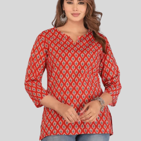 Casual Regular Sleeves Printed Women Red Top