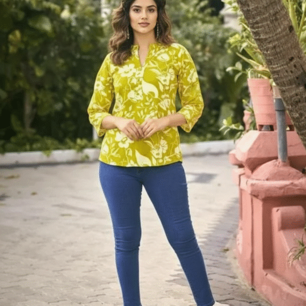 Casual Regular Sleeves Floral Print Women Yellow Top