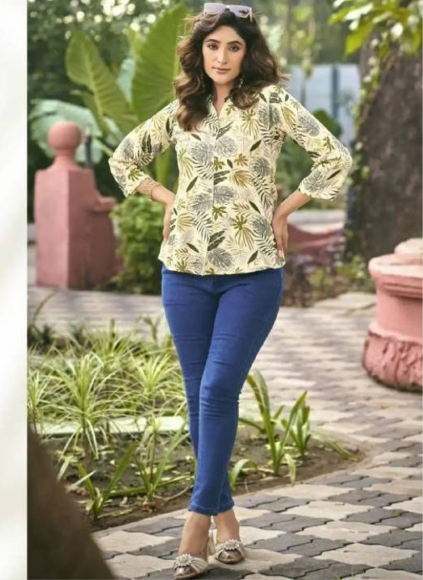 Second image of Casual Regular Sleeves Floral Print Beige Top