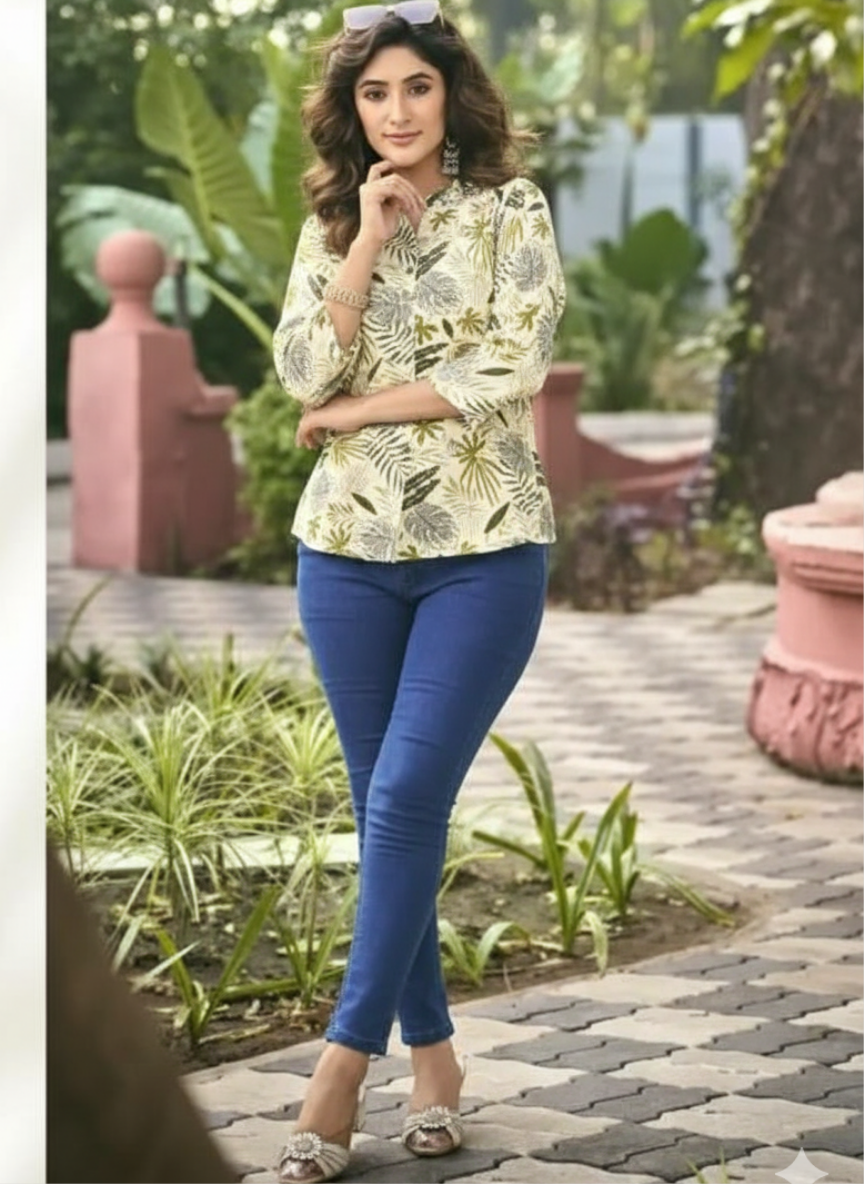 Casual Regular Sleeves Floral Print Beige Top