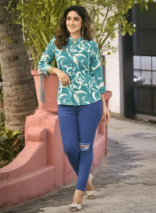Casual Regular Sleeves Floral Print Women Blue Top