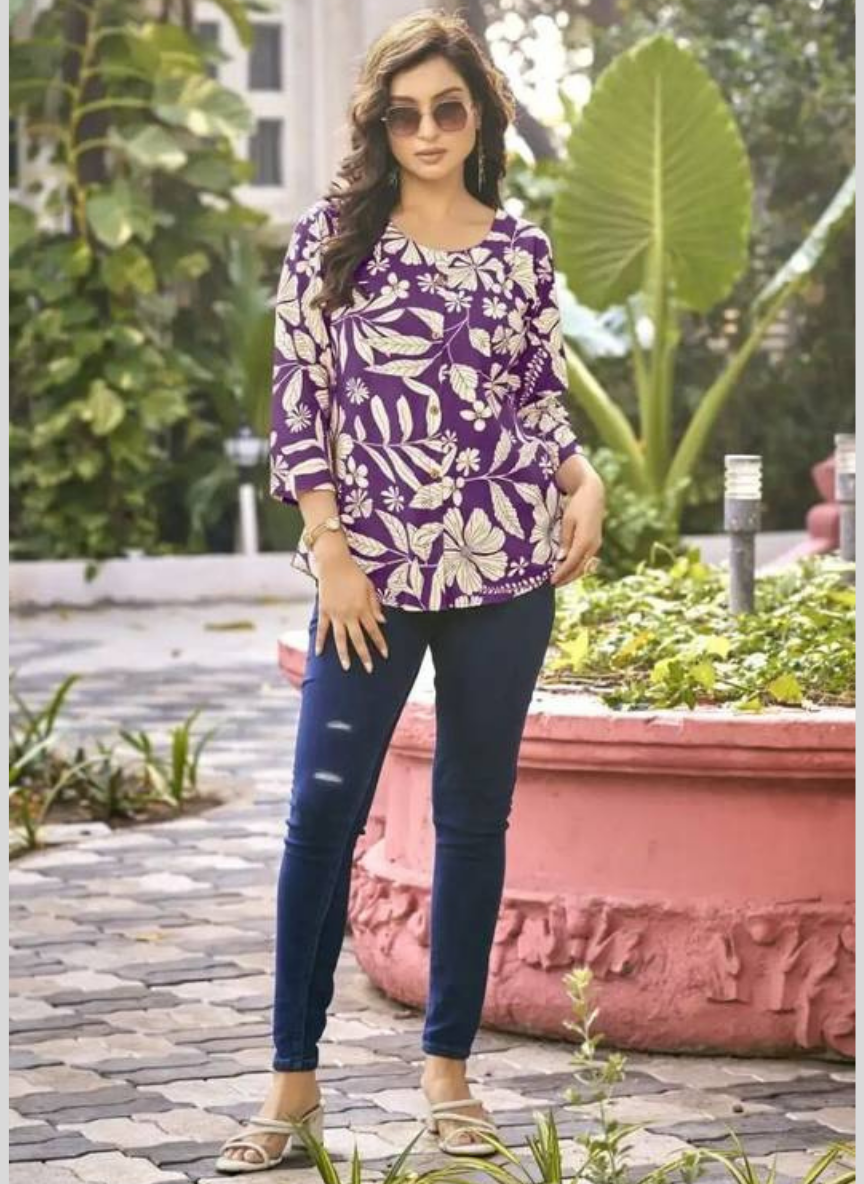 Second image of Casual Regular Sleeves Floral Print Purple Top