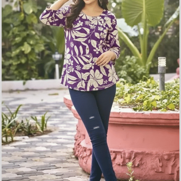 Casual Regular Sleeves Floral Print Women Purple Top