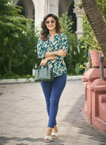 Casual Regular Sleeves Floral Print Women Dark Green Top
