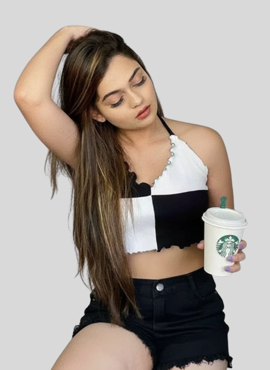 Second image of Fashionable Black & White Ribbed Lycra Top