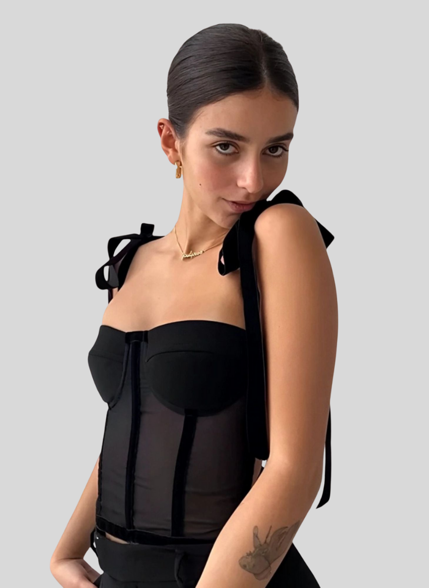 Second image of Black Georgette Corset Desire Top