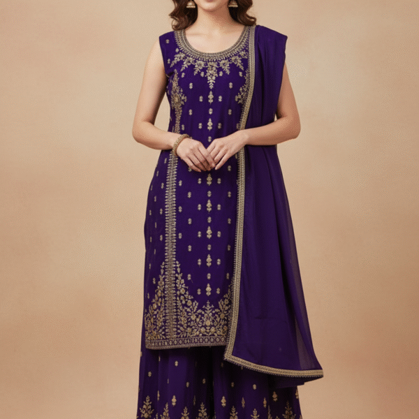 Art Silk Kameez Sharara Set with Zari Work Dupatta