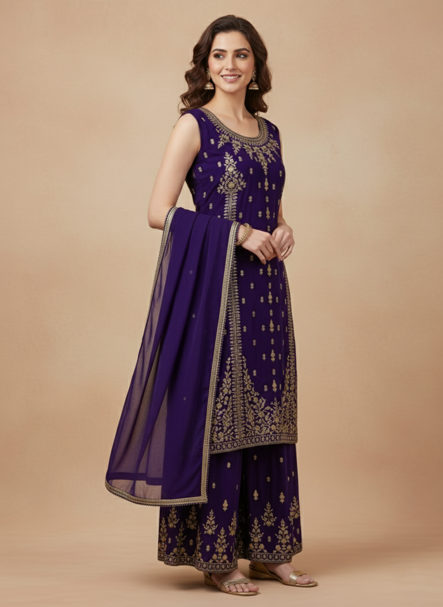 Second image of Art Silk Kameez Sharara Set with Zari Work Dupatta