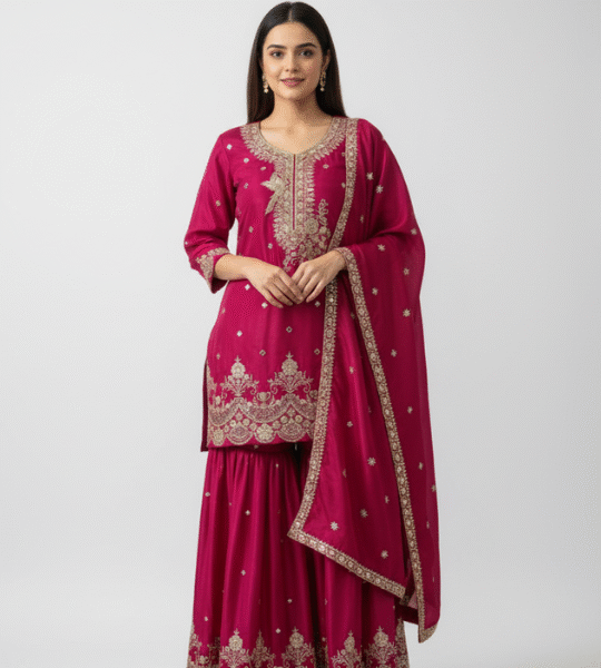 Elegant Festive Kurta Sharara Dupatta Set