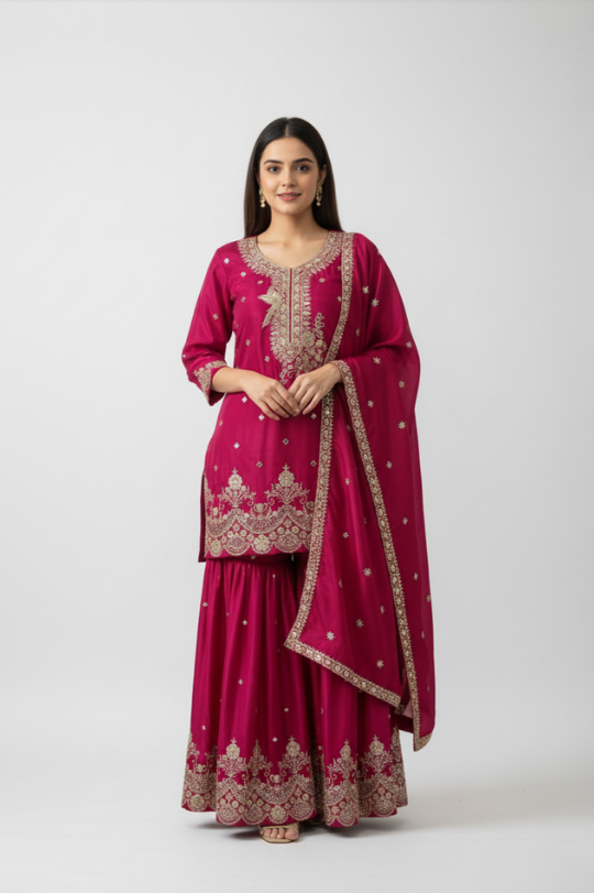 Elegant Festive Kurta Sharara Dupatta Set