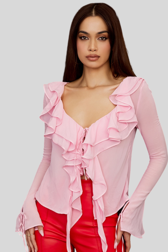 Soft Georgette Pink Ruffle Top