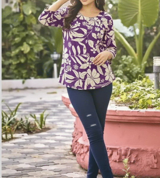 Casual Regular Sleeves Floral Print Purple Top