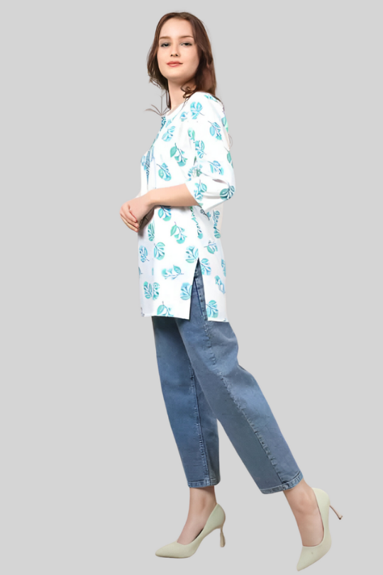 Casual Regular Sleeves Floral Print Women White Top