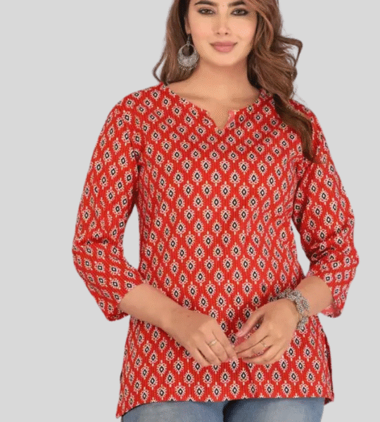 Casual Regular Sleeves Printed Women Red Top
