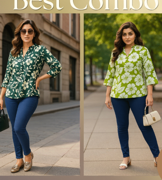 Cotton Tops Green & Dark Green Combo Pack of 2