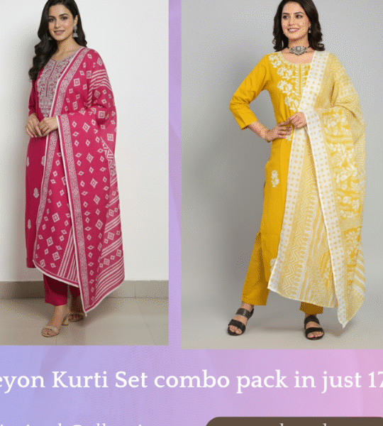 Rayon Kurti Set Combo – Pink & Mustard Duo