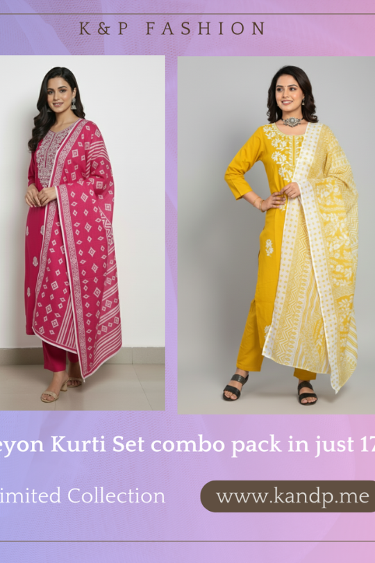 Rayon Kurti Set Combo – Pink & Mustard Duo