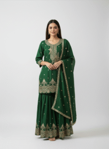 New Art Silk Short Kurta with Sharara & Dupatta Set