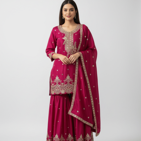 Elegant Festive Kurta Sharara Dupatta Set