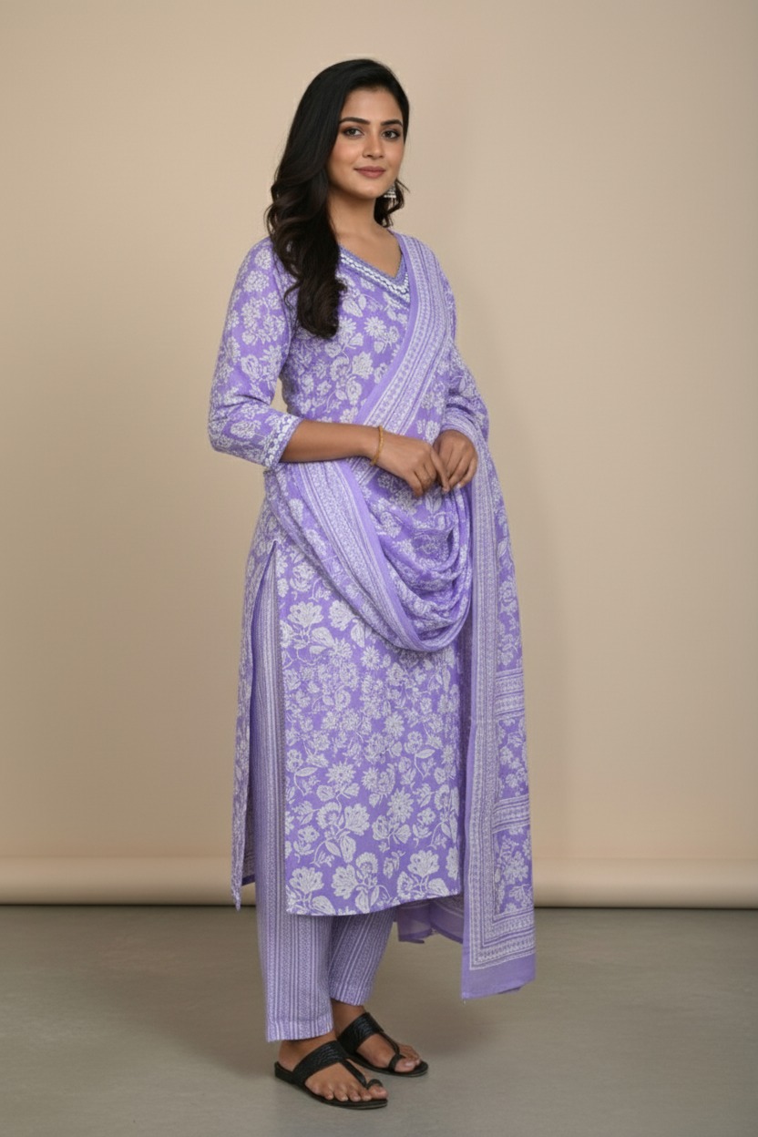 Second image of Pure Cotton Kurta Palazzo Dupatta Set