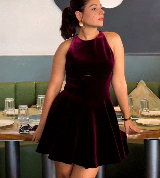 Cherry Velvet Short Dress