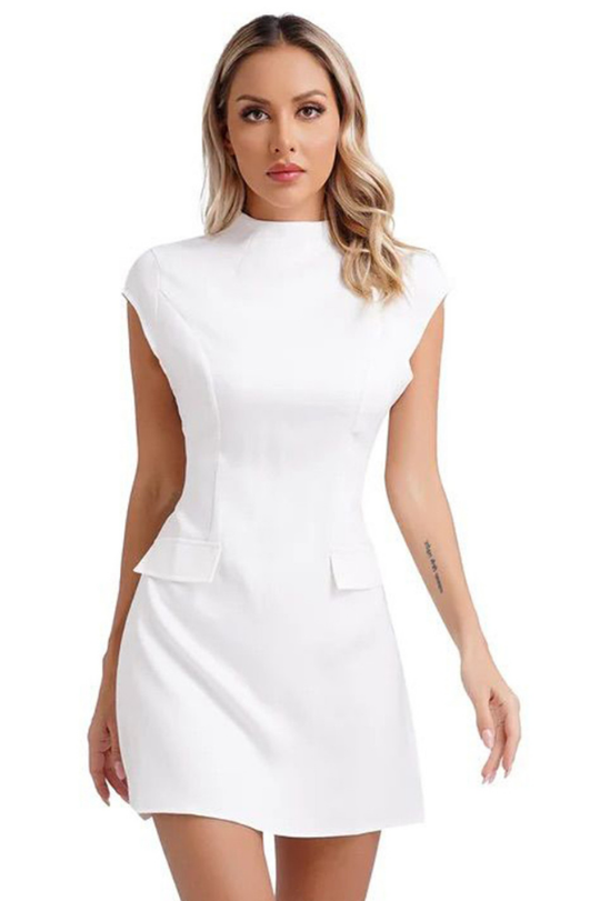 Pearl White Twin Pocket Short Dress