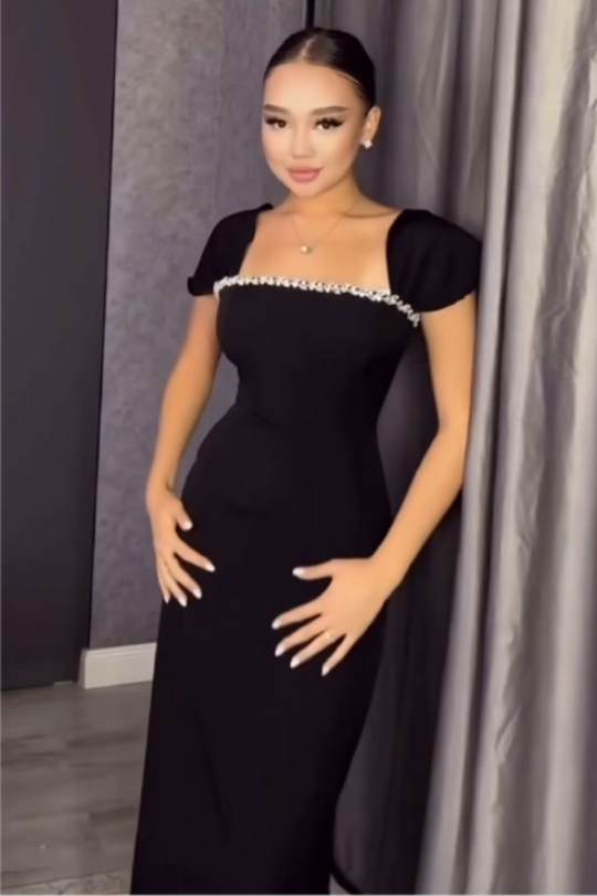 Black Satin Lycra Bodycon Maxi Dress