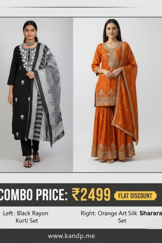 Elegant Ethnic Combo: Black & Orange Duo Set