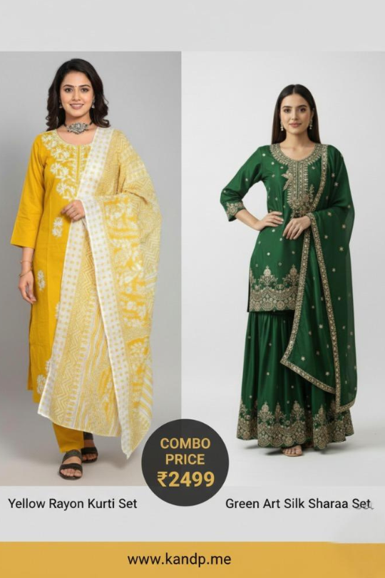 Elegant Ethnic Combo: Yellow & Green Duo Set