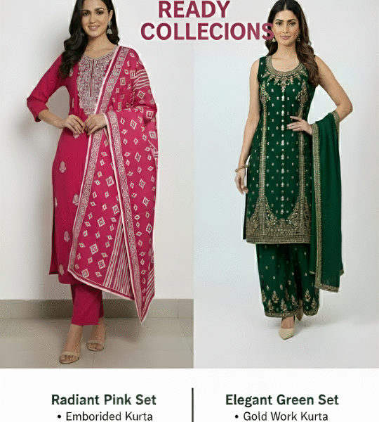 New Combo Rayon Kurti Set Pink & Green Sharara Set