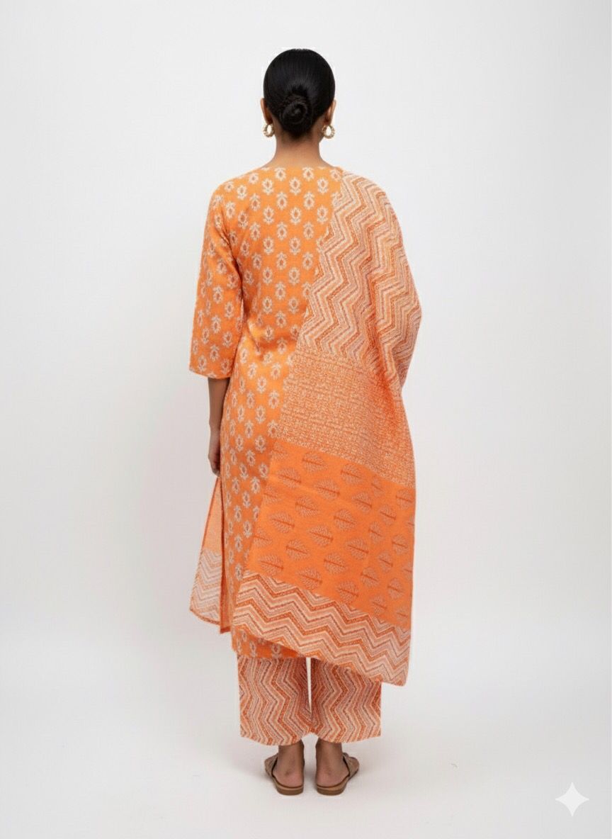 Second image of Pure Cotton Kurta Palazzo Dupatta Set