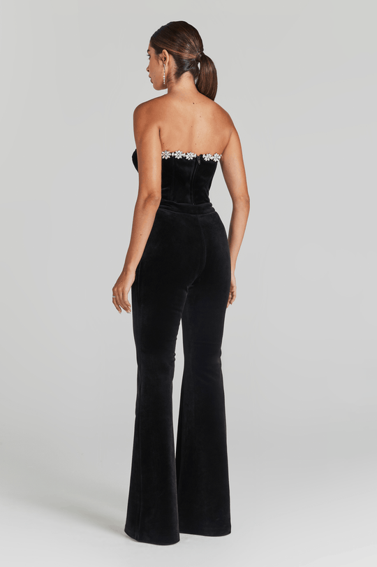 Second image of Black Velvet Strapless Jumpsuit – Luxe Elegance