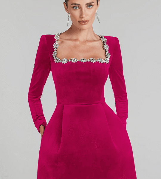 Imported Velvet Pobbel Pink Dress