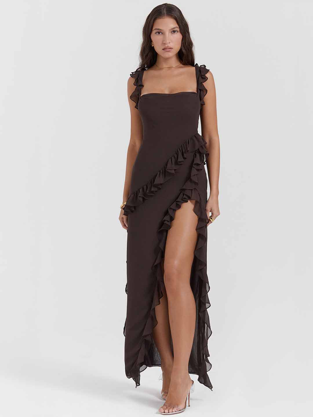 Second image of Brown Maxi Dress with Side Slits